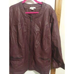 Christopher & Banks Women’s Faux Leather Full Zip Jacket Size 3X Wine Burgundy